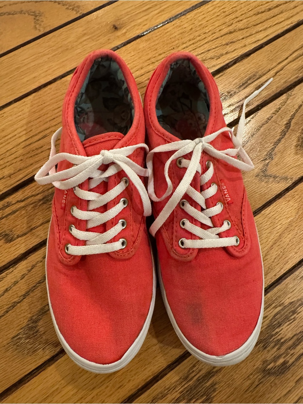 Vans Coral Red Canvas Sneakers with White Laces - Picture 7 of 10